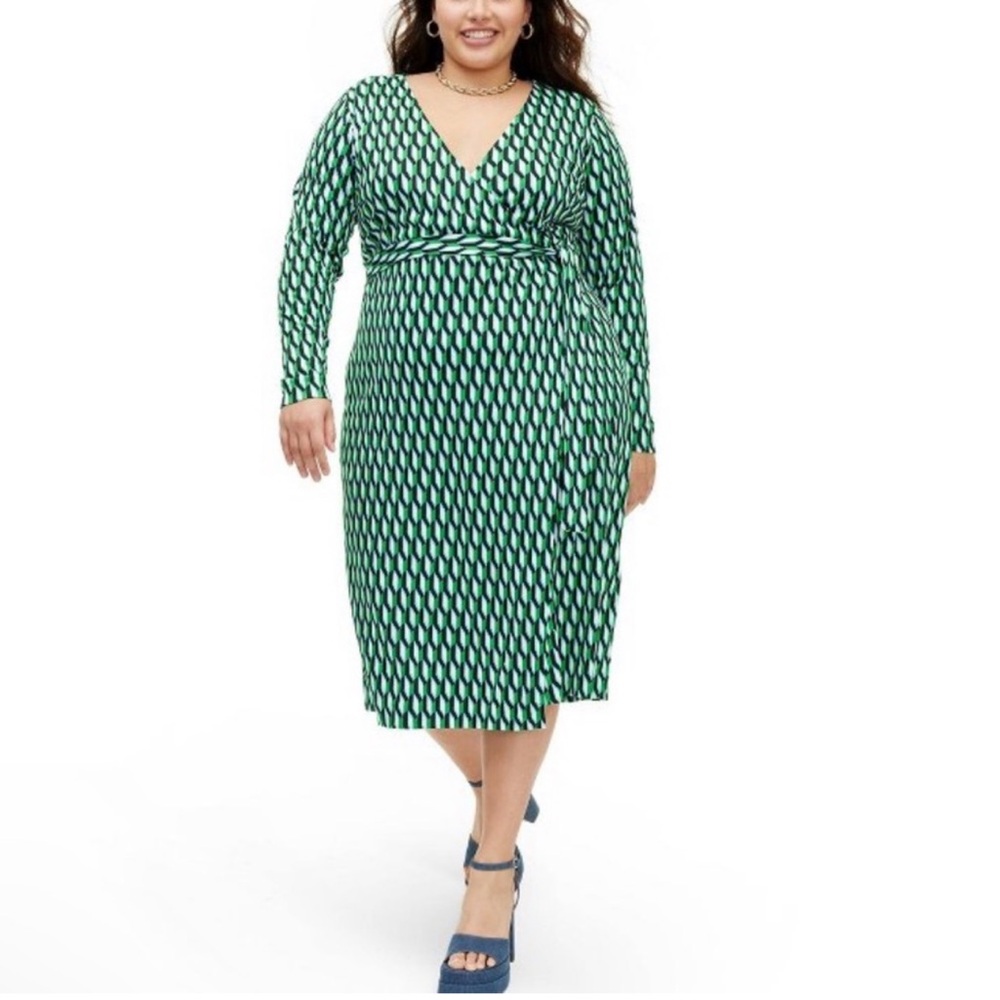 Diane Von Furstenberg DVF for Target Midi Arrow Geo Green Wrap Dress Plus Size